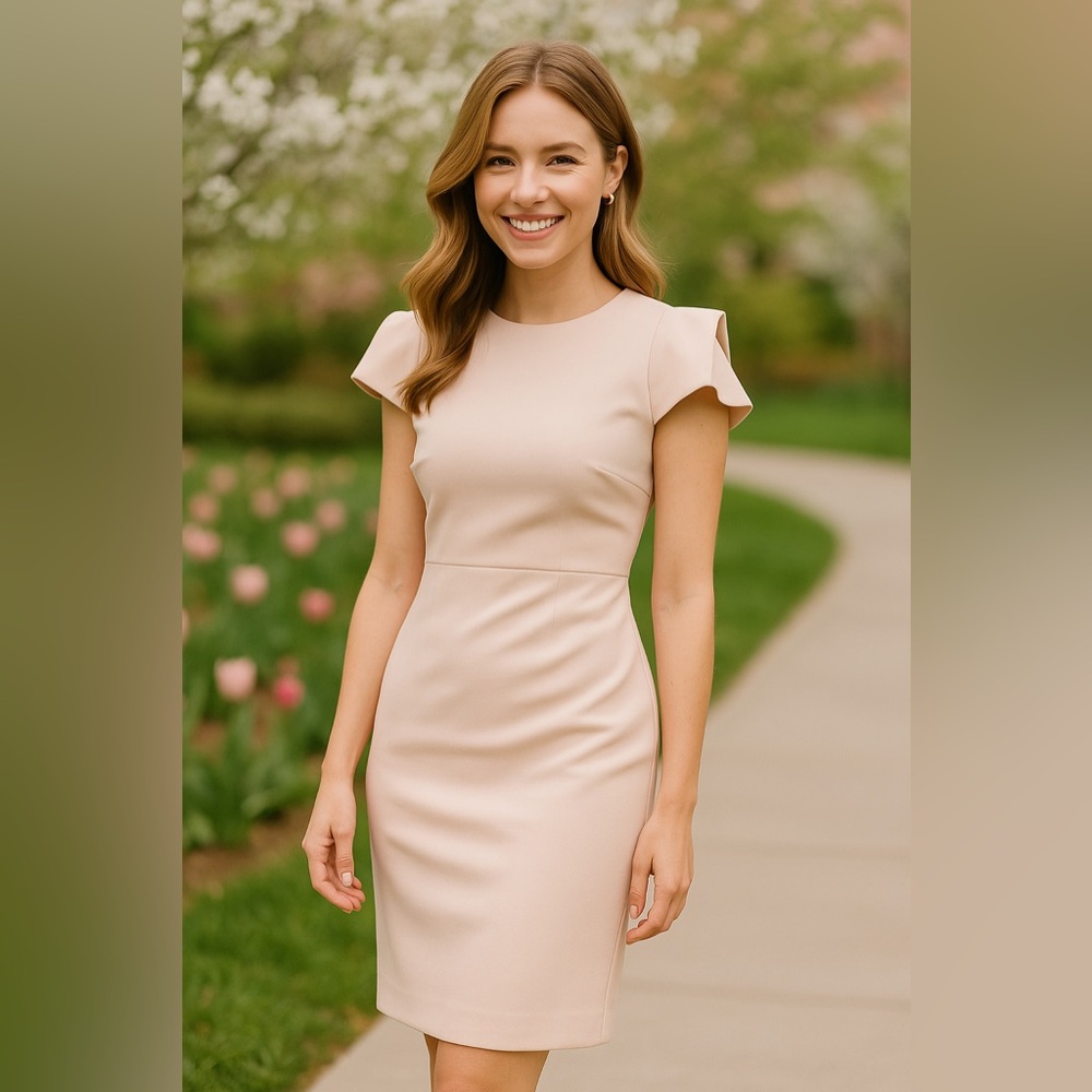 Calvin Klein Cold Shoulder Pink Rose Knee Length Business Casual Dress Women’s 2